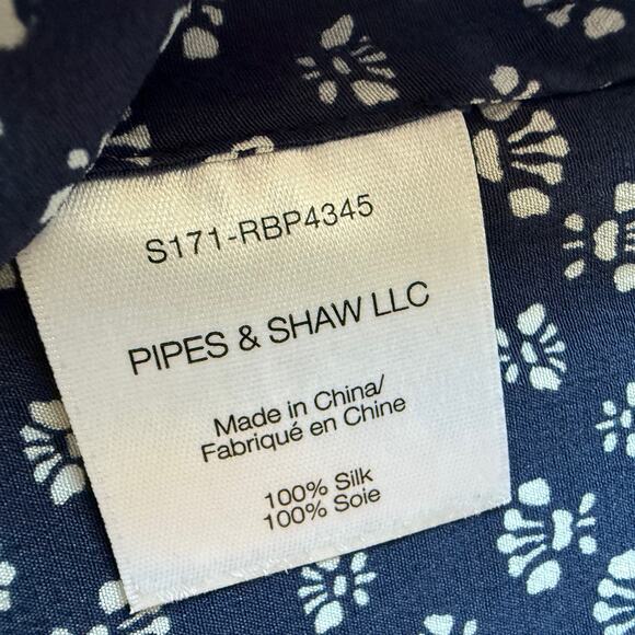 Veronica Beard 100% Silk Lotus Print Ruffle Front V Neck NAvy Button Up Blouse 2 - Picture 4 of 9